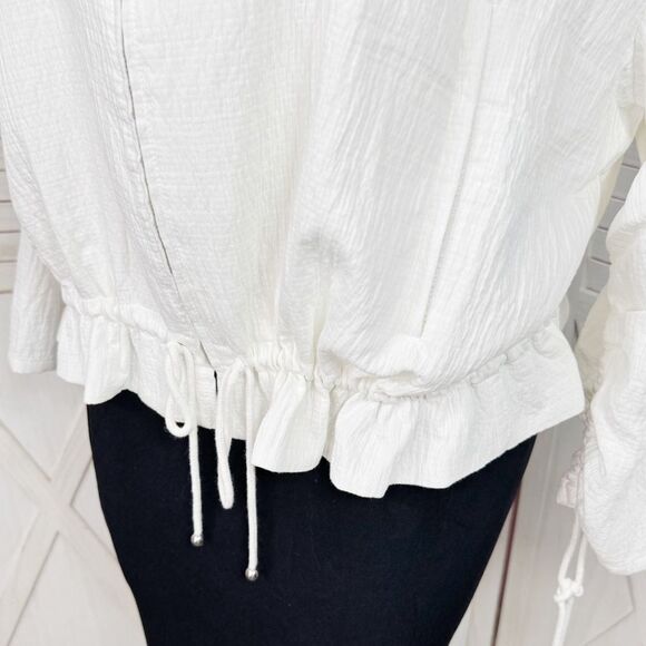 Maeve Anthropologie Beach Parachute Bomber Jacket White XL Scrunch Tie Zip Front - Picture 8 of 15